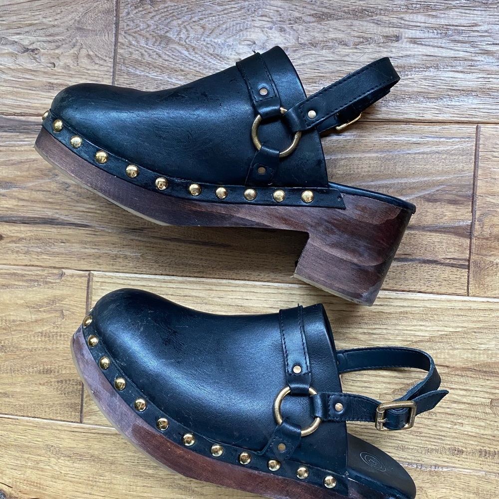 Black Faux Leather Heeled Clogs